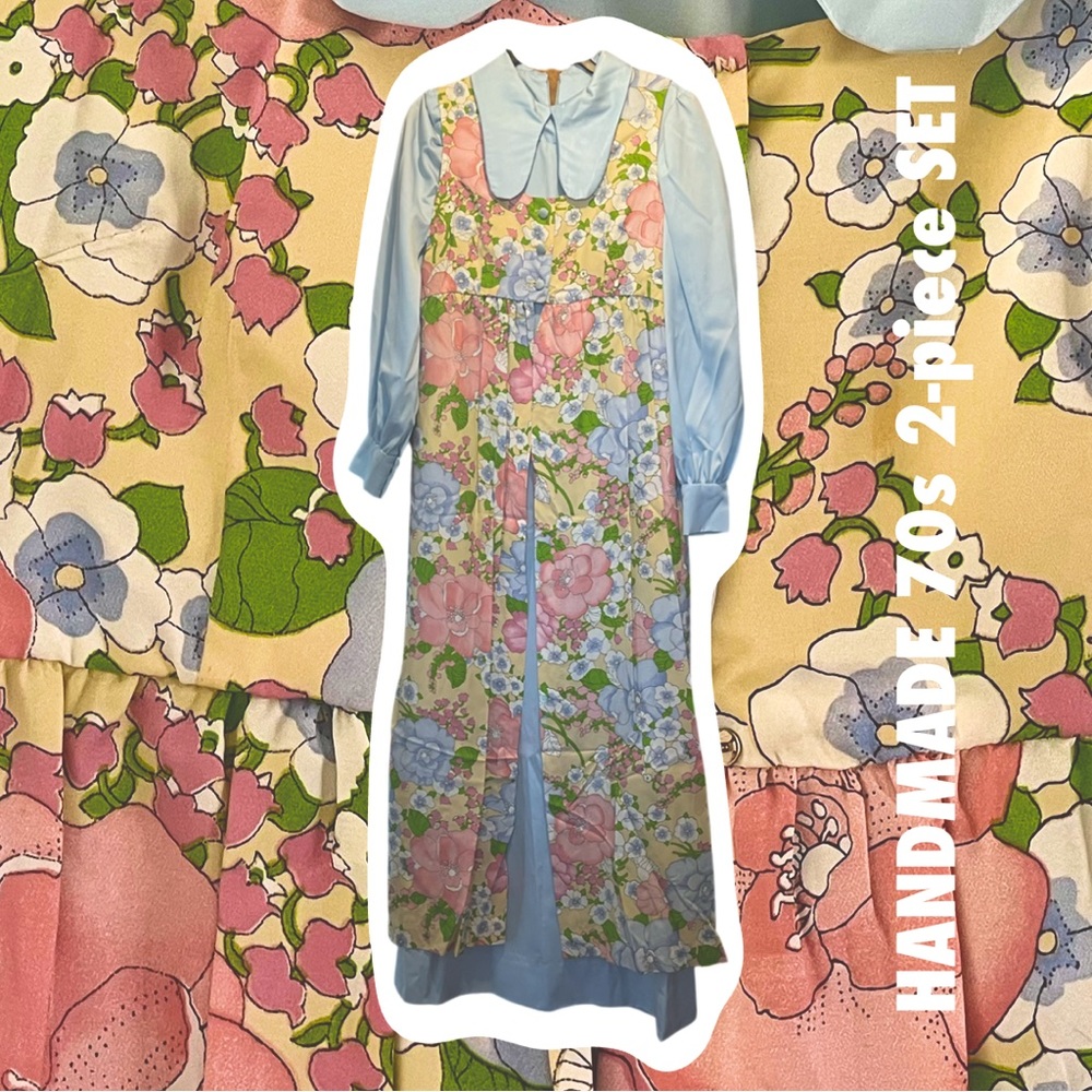 STUNNING, ultra-long, one-of-a-kind 60s-70s handmade dress - 2 piece set